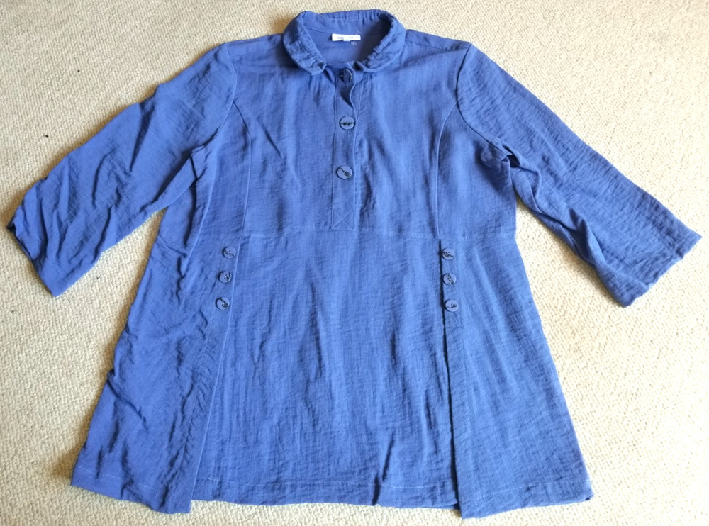 Womens Top-HABITAT-periwinkle rayon 1/4 button tunic Lagenlook BOHO artsy-M
